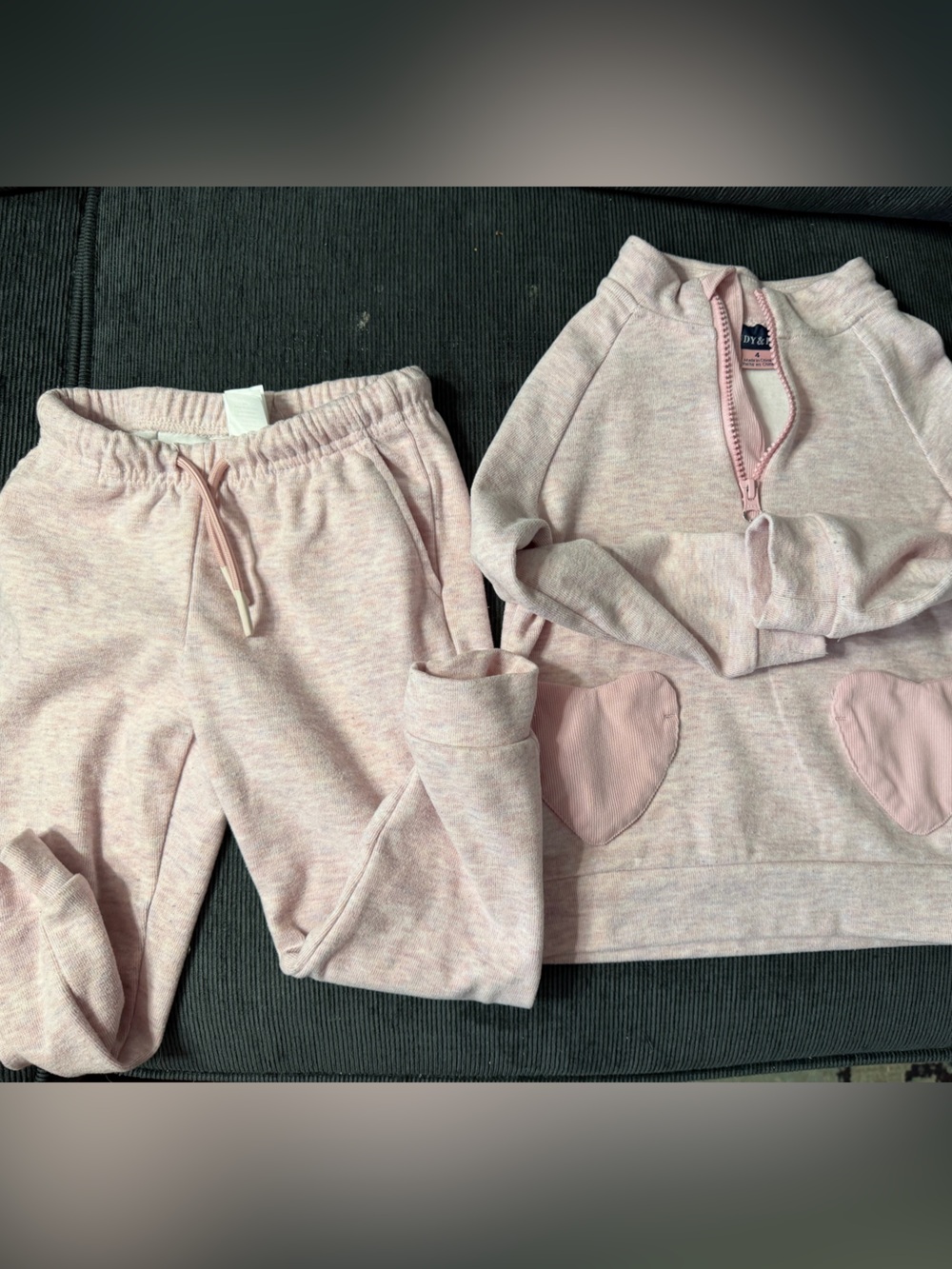 Andy & Evan Pink Heather Heart Pocket Sweatshirt and Jogger Set